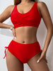 Bikini Twist Front V Neck High Waist 2 Piece Bikini Set for Women – Stretchy Tie Back Swimsuit with Drawstring Lace Up and Comfortable Fit – Trendy Solid Color Swimwear for Beach Days Pool Parties and Summer Vacations by Stevvex