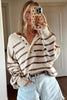 Brown Stripe Ribbed Henley Drop Shoulder Slouchy Sweater by Wild and Free Boutique