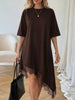 Women's Lace Trim Asymmetric Three-Quarter Sleeve Dress by FitiqueFit