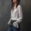 Women's Ruffled Sleeve Resort Shirt – Stretch Casual Long Blouse by FitiqueFit