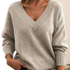 Women’s V-Neck Drop Shoulder Sweater | Casual Long Sleeve Pullover by FitiqueFit