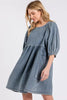 Washed Round Neck Puff Sleeve Denim Dress – Casual, Vintage-Inspired, Comfortable & Chic, Effortlessly Stylish, Classic Denim Dress by Stevvex