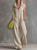 Women's Loose Sleeveless Jumpsuit with Pockets – Linen-Look by FitiqueFit