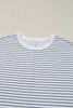White Striped Round Neck Short Sleeve Mini Dress Casual & Playful Everyday Look Dress by Stevvex