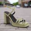 Square-Toe Buckle Strap High Heels – Elegant Thin-Strap Summer Block Heels by FitiqueFit