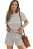 Black 2pcs Solid Textured Drawstring Shorts Set