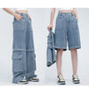 Two-way Detachable Tooling Style Worn Jeans Men And Women