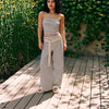 Women's Striped Tube Top & Pants Set – 2-Piece Modal Matching Outfit by FitiqueFit