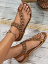 Toe Loop PU Leather Flats Sandals