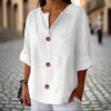 Women’s Loose V Neck T Shirt – Cotton Linen Button Top by FitiqueFit