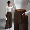 Women's High-Waist Straight-Leg Pants – Solid Color Button Detail Full Length by FitiqueFit