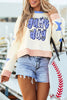 Beige Game Day Graphic Starry Patched Sleeve Contrast Trim Casual Sweatshirt by Wild and Free Boutique