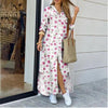Women's Lapel-Collar Long Shirt Dress – Floral Print Midi Relaxed Fit by FitiqueFit