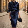 Women's Slim-Fit Lapel Collar Half-Sleeve Midi Dress by FitiqueFit