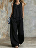 Women's Sleeveless Two-Piece Set – Solid Color Wide-Leg Pants & Top by FitiqueFit