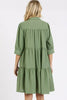 Button Detail Collared Neck Tiered Shirt Dress – Elegant Buttoned Shirt Dress with Tiered Design and Classic Collar by Stevvex