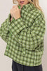 Cute Green Tweed Plaid Button Up Collared Neck Jacket Classic & Elegant Layering Piece Everyday Jacket by Stevvex
