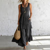 Women's Cotton Linen Sleeveless Loose Maxi Dress by FitiqueFit