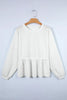 White Solid Color Textured Drop Shoulder Long Sleeve Peplum Top by Wild and Free Boutique