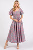 New Summer Smocked Floral Square Neck Puff Sleeve Midi Dress – Vintage-Inspired, Feminine, Trendy, Romantic, and Flattering Fit by Stevvex