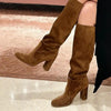 Women’s Suede High Heel Boots | Pleated Thick Heel Pointed Toe by FitiqueFit