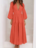 Lightweight Deep V-Neck Balloon Sleeve Maxi Dress Elegant & Flowing Silhouette Unique Dress by Stevvex