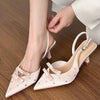 Women's Closed Toe Slingback Stiletto Heels – Bowknot & Rhinestone Sandals by FitiqueFit