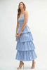 Pin Stripe Smocked Bodice Layered Midi Dress – Smocked Bodice Dress, Fluttering Pinstripe Midi Dress, Layered Midi Dress, Trendy Midi Dress, Flattering Pinstripe Dress by Stevvex