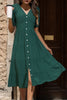 V-Neck Button Up Balloon Sleeve Midi Dress
