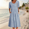 Button-Down Swing Maxi Dress – Short Sleeve Pocket Pullover Long Dress by FitiqueFit