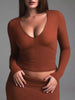V-Neck Long Sleeve Crop T-Shirt by Simply Love