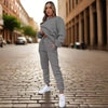 👚 Women's Solid Color Round Neck Pullover Sweatshirt & Pants Set by FitiqueFit
