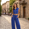 Women's Sleeveless Vest & Wide-Leg Pants Set by FitiqueFit