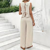 Elegant 2-Piece Matching Set, Sleeveless Crop Top And Wide Leg Pants Outfits by FitiqueFit
