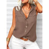 Women's Lapel Collar Sleeveless Top – Loose Fit, Pockets, Solid Color by FitiqueFit