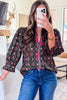 Black Contrast V Neckline Bracelet Sleeve Vintage Floral Blouse by Wild and Free Boutique
