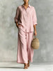 Cotton-Linen Shirt & Wide-Leg Pants Suit – 6 Colors, S–5XL by FitiqueFit