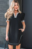 Black Leopard Trim Notched Neck Short Puff Sleeve Shift Mini Dress by Wild and Free Boutique