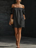 Women's Cotton-Linen Off-Shoulder Puff-Sleeve Loose Mini Dress by FitiqueFit