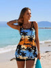 Women's Sunset Palm Tree Print Tummy Control Boyleg Swimsuit by FitiqueFit