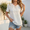 Women's Pearl-Trim Hollow-Out T-Shirt – Loose Fit, Short Sleeve, Casual Chic by FitiqueFit