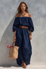 Women's Boat-Neck Sleeveless Cotton-Linen Maxi Dress by FitiqueFit