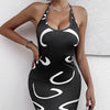 Ladies' Neck Tie, Lace Up Print, Slimming Dress by FitiqueFit