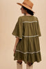 Tassel Contrast Trim Tie Neck Half Sleeve Tiered Dress – Bohemian Tassel Details, Contrast Trim, and Tiered Design for a Flowing, Feminine Look by Stevvex