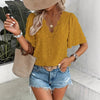 Women's V-Neck Lace-Trim Swiss Dot Short-Sleeve Top – Casual Loose Fit by FitiqueFit