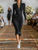 Women's Zip Front Slim Fit Pencil Dress – Mid-Rise Bodycon by FitiqueFit