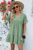 Ruched Tiered V-Neck Short Sleeve Mini Dress