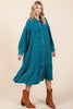 New Mineral Wash Cotton Gauze Ruffle Midi Shirt Dress For Women – Trendy, Chic, Casual & Feminine Design For Any Occasion by Stevvex