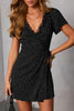 Black Polka Dot Print Lace Trim Wrap Mini Dress by Wild and Free Boutique