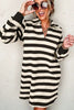 Classic Contrast Black Striped Collar Long Sleeve Mini Dress Stylish & Trendy Casual Dress for Women by Stevvex